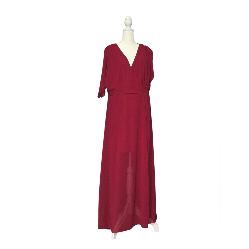 Elegant‎ Red V-Neck Maxi Dress